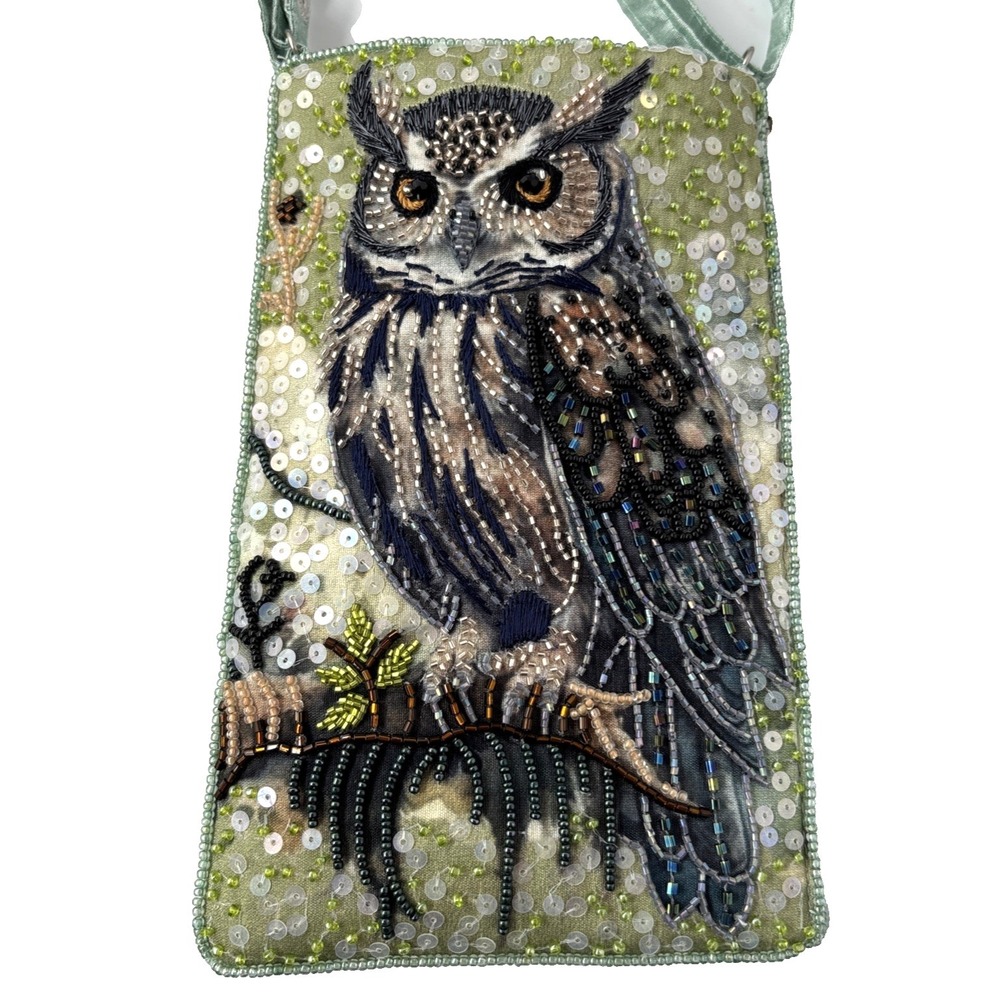 Bamboo Trading Company Majestic Owl Club Hand Beaded Crossbody Wristlet Bag